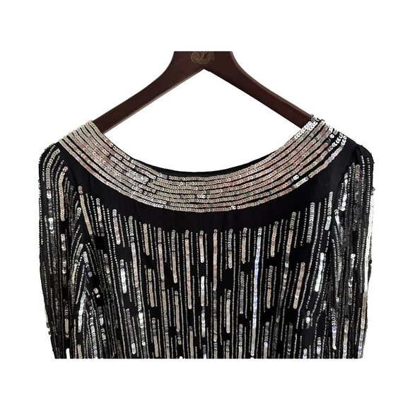 Flapper sequin 3/4 Sleeve, New Years Dress black & sliver sparkly small Gatsby - Picture 4 of 12
